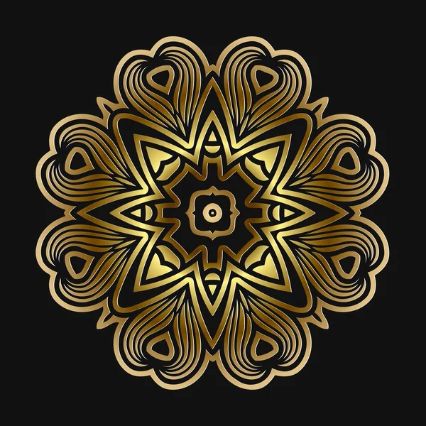 Patrón de encaje de oro sobre un fondo negro Mandala. Adorno redondo — Archivo Imágenes Vectoriales
