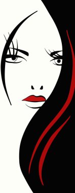 bir kızın kafası uzun saçlı bir siluet görüntüsünü vektör illüstrasyon kroki