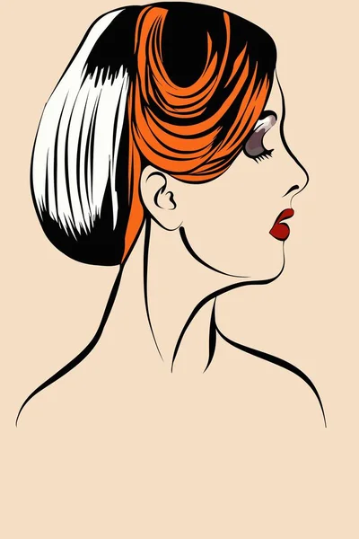 A női fej vörös haj, egy zsemle profilja — Stock Vector