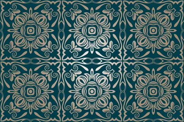 Abstract retro vintage floral pattern seamless ornament in shades of green — Stock Vector