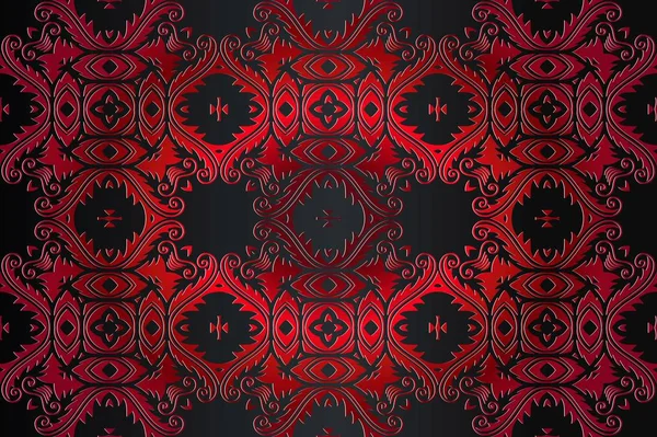 Astratto senza cuciture sfondo vintage motivo traforato in rilievo di rosso su un nero — Vettoriale Stock