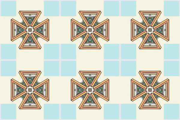 Sobre um fundo abstrato de um padrão simétrico de estilo étnico de elementos medievais entrelaçados formas geométricas — Vetor de Stock
