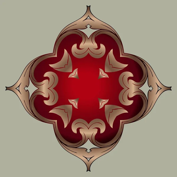 Eléments d'ornement, or vintage avec un motif floral rouge sur un fond clair — Image vectorielle