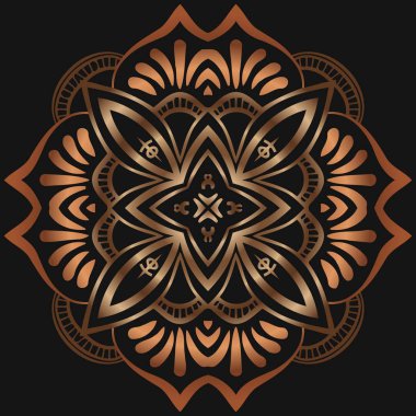 Soyut simetrik mandala vektör oryantal dekor retro narin altın siyah bir arka plan