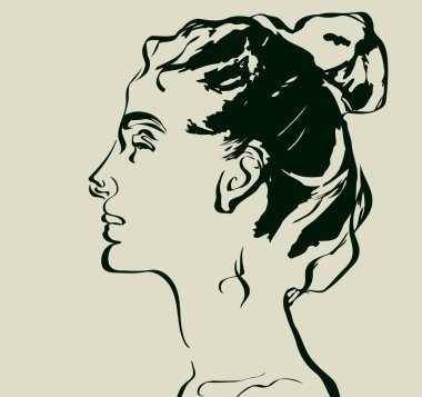 Kroki profil saç genç bir kızla baş tacı toplandı