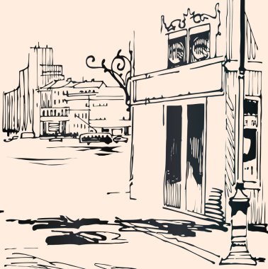 Kroki cityscape, binalar, sokak kentsel ulaşım vektör çizim