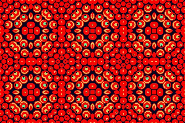 Astratto simmetrico mosaico rosso ovale e perline rotonde — Vettoriale Stock