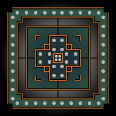 siyah bir zemin üzerine soyut simetrik desen dekor eleman geometrik şekiller kare şekli