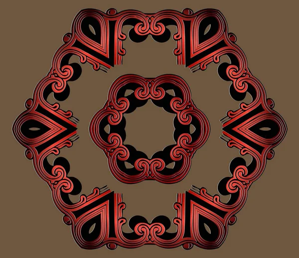 Abstrakta orientaliska brons präglat symmetriska geometriska mönster mandala i förgyllning — Stock vektor