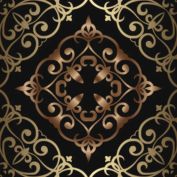 Oosterse vector zwarte en gouden textuur met damast en florale elementen. Lacy, sierlijke abstracte patroon — Stockvector