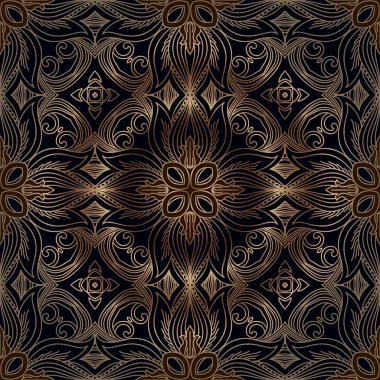 siyah bir zemin üzerine bronz sanat vintage damask deseni Ajur