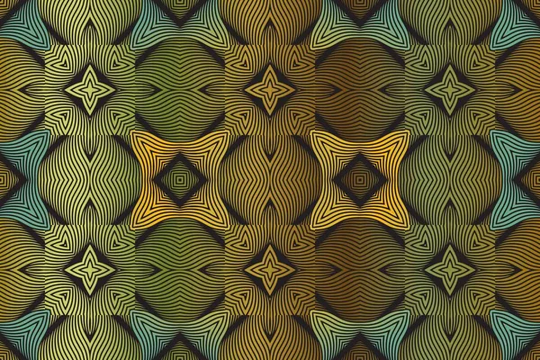 Texture abstraite sans couture de lignes ondulées entrelacées en jaune, vert — Image vectorielle