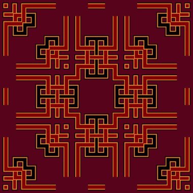 Bazı çerçeveler, çizgiler ve desenler etnik geometrik süsleme kırmızıya soyut