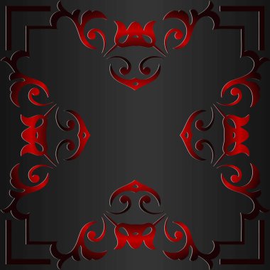 Viktorya dönemi soyut simetrik kırmızı desende retro süslü çerçeve koyu arka plan üzerinde