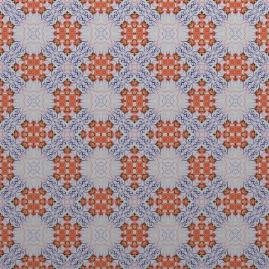 Kesintisiz renk desen süsleme elemanları ile geleneksel klasik beyaz raster arka plan. Mavi ve turuncu renkler yinelenen geometrik oyma. Çağdaş grafik tasarım