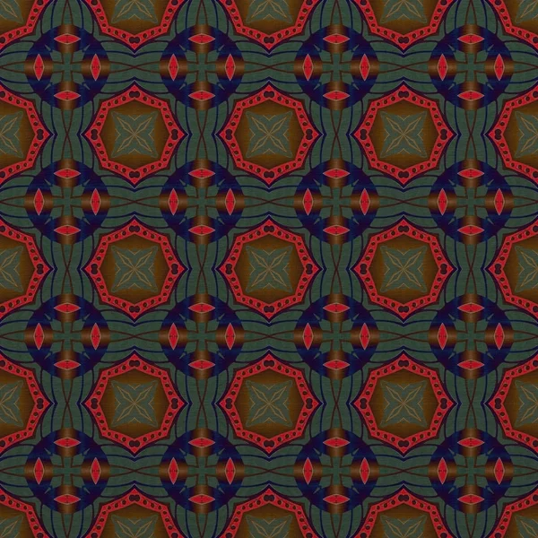 파란색과 빨간색 색조 요소의 기하학적 모양 만든 추상 원활한 드로잉 패턴 — 스톡 사진
