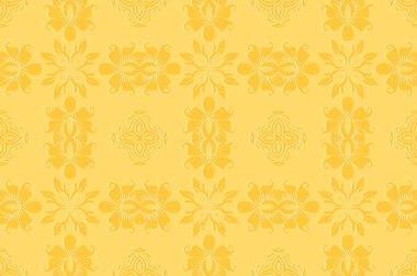 Simetrik soyut geometrik renkli oryantal desen duvar kağıdı sarı tonlarında desenli.