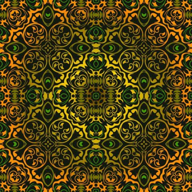 Süslü dekor altın çiçek sorunsuz File modeli gelen yeşil süslü çizgiler. Doğu tarzı lüks süsleme.