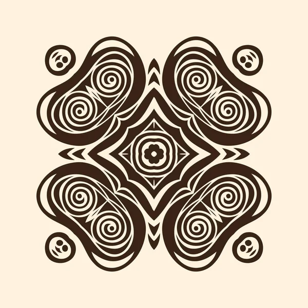 Adorno oriental circular vectorial mandala, imagen gráfica con simetría cuadrilateral. Ilustración abstracta en negro — Vector de stock