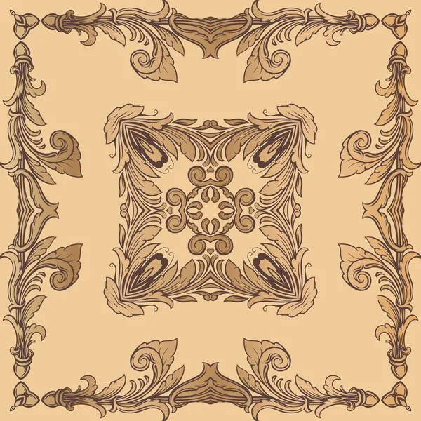 Vintage baroque frame ornament border floral retro pattern antique rococo style decorative design. Royal element of design on a yellow background. — Stock Vector