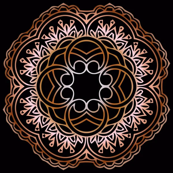 Abstracte symmetrische opengewerkte mandala vector oosterse inrichting retro delicate goud op een zwarte achtergrond — Stockvector