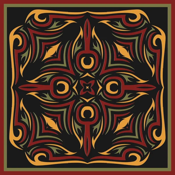 Abstracte symmetrische reliëf patroon in de kleuren rood, groen ingelijst renaissance stijl — Stockvector