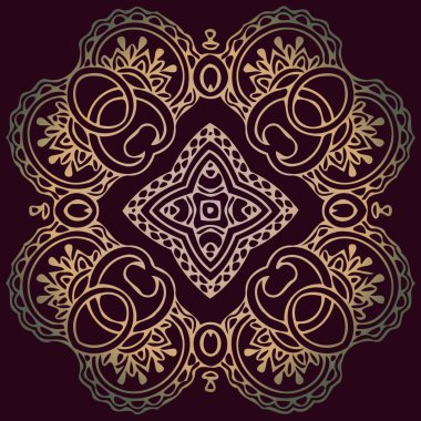 Soyut simetrik süslü Ajur modeli iç içe altın renkli çizgiler