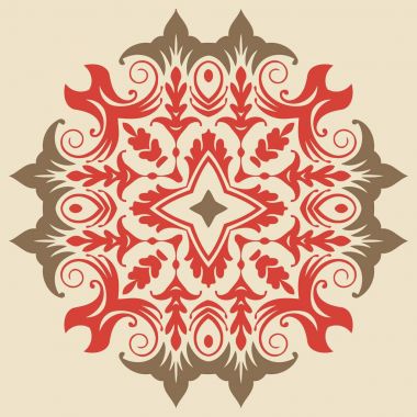 simetrik soyut etnik çiçek desenli halk boyalı siyah ve kırmızı renk