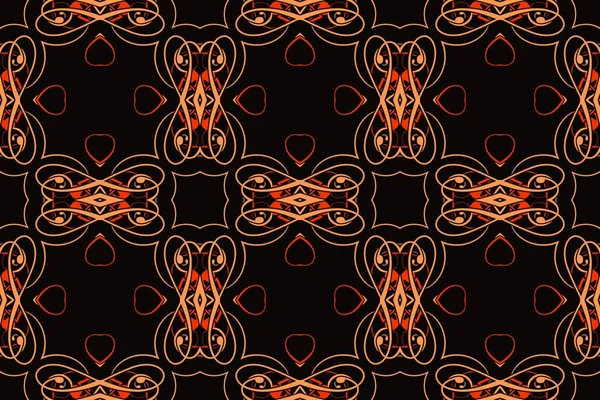 Vintage abstrato escuro fundo oriental ornamento laranja cor fina simétrica entrelaçamento linhas — Vetor de Stock