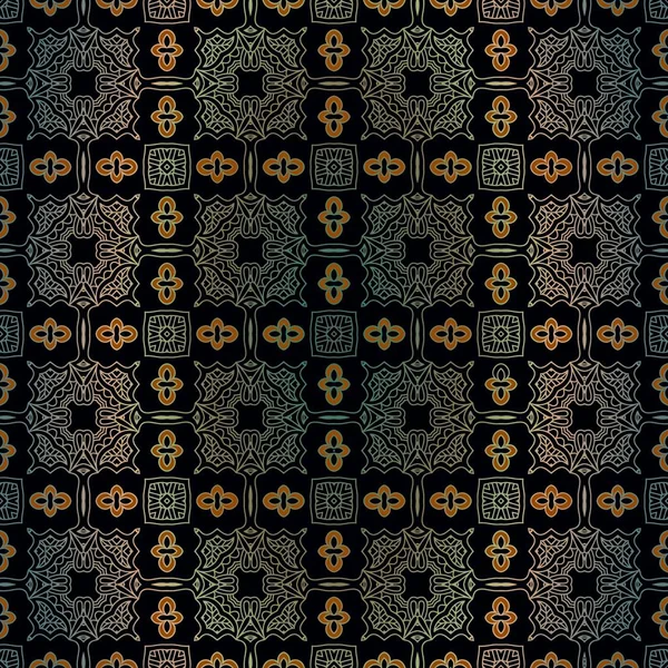 검은 배경에 벡터 완벽 한 럭셔리 배경 아트 데코 와 디자인, 인쇄, 자 수 빈티지 선조 패턴입니다. 다채로운 민족 장식입니다. 독특한 스타일 — 스톡 벡터