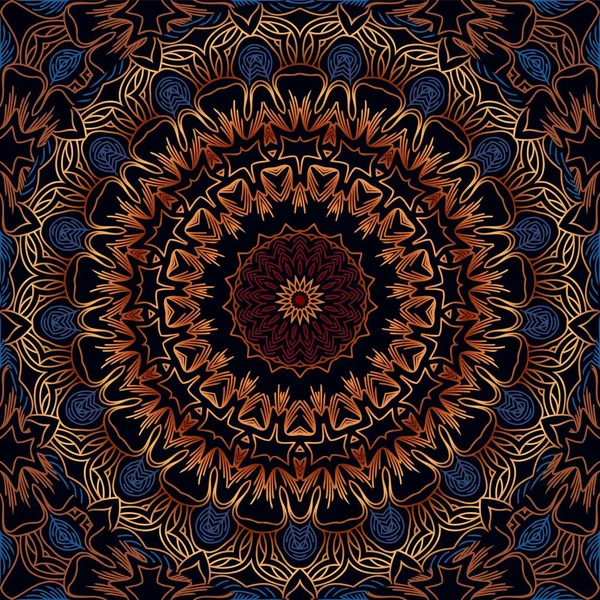 Mandala. Patrón de ornamento redondo dorado sobre fondo negro. Adorno decorativo de oriente — Vector de stock