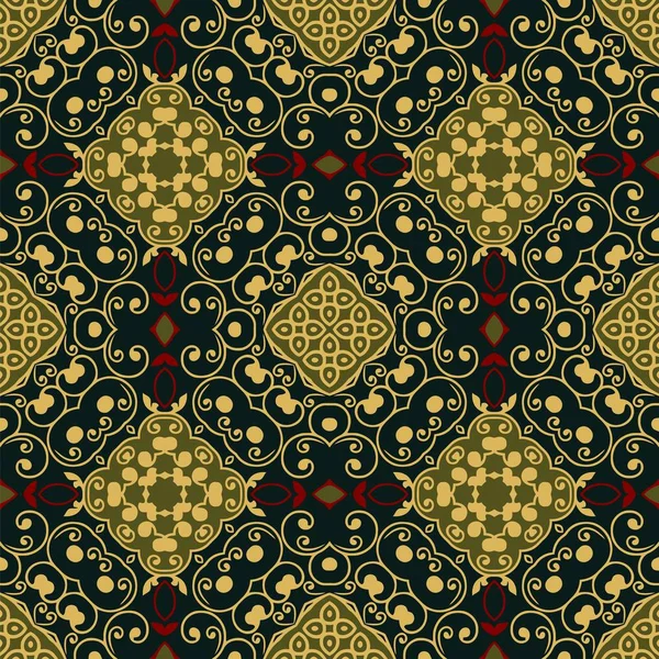 Elemento de diseño de decoración de color bronce calado floral vintage abstracto sobre la base de unas figuras geométricas simétricas — Vector de stock