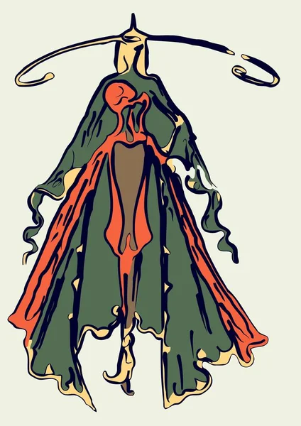 Ескіз модного жіночого стилізованого силуету з красивою моделлю молодої дівчини для дизайну. Графічний, ескізний малюнок . — стоковий вектор