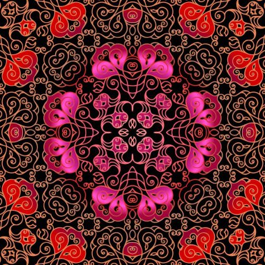 Vektör çizimi. Duvar kağıtları için lüks mandalalar, kumaş desenleri doğu tarzı çiçek dekoru