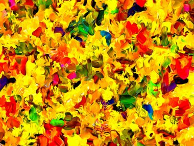 Soyut psikedelik arka plan. Farklı şekil ve boyutlardaki fırçalarla yağlı boya darbelerinin bilgisayar stilize edilmesi.