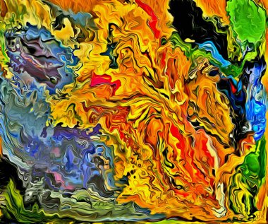 Soyut arkaplan. Psikedelik fraktal, fırça darbelerinin dokusu bulanık çizgilerin renkli boyası ve farklı şekil ve boyutlarda benekler.