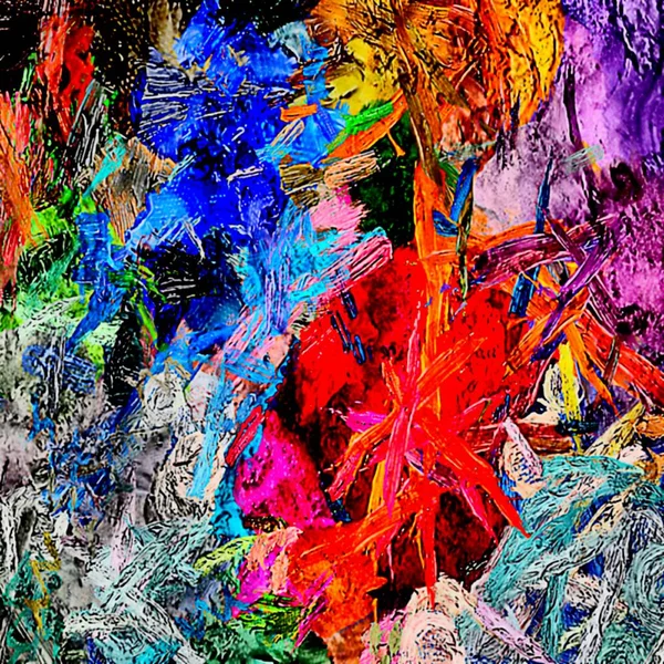 Latar belakang abstrak. Fraktal psikedelik, tekstur sapuan kuas dari cat berwarna dari garis-garis kabur dan bintik-bintik dari berbagai bentuk dan ukuran — Stok Foto