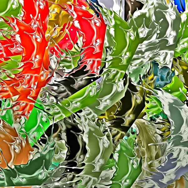 Latar belakang abstrak. Fraktal psikedelik, tekstur sapuan kuas dari cat berwarna dari garis-garis kabur dan bintik-bintik dari berbagai bentuk dan ukuran — Stok Foto