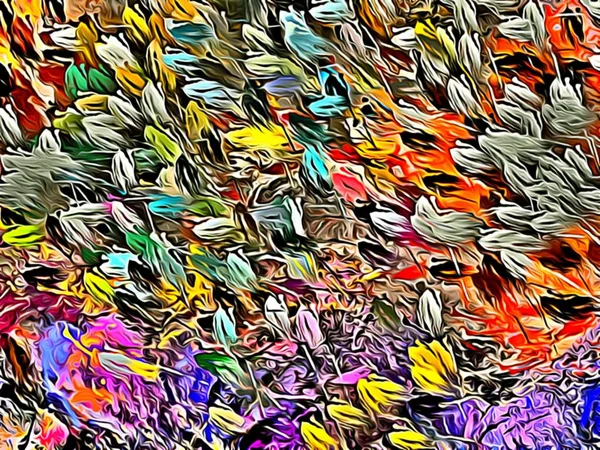 Abstracte achtergrond. Psychedelische fractal, textuur van penseelstreken van gekleurde verf van wazige lijnen en vlekken van verschillende vormen en maten — Stockfoto