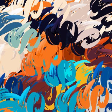 Soyut arkaplan. Psikedelik fraktal, fırça darbelerinin dokusu bulanık çizgilerin renkli boyası ve farklı şekil ve boyutlarda benekler.