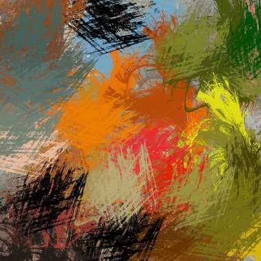 Soyut arkaplan. Psikedelik fraktal, fırça darbelerinin dokusu bulanık çizgilerin renkli boyası ve farklı şekil ve boyutlarda benekler.