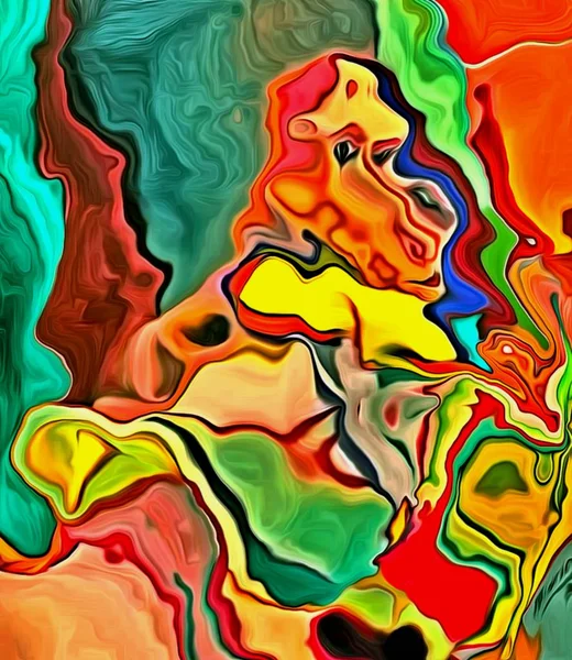 Abstracte achtergrond. Psychedelische fractal, textuur van penseelstreken van gekleurde verf van wazige lijnen en vlekken van verschillende vormen en maten — Stockfoto