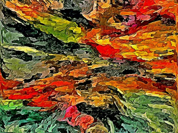Abstrakcyjne tło. Psychodeliczny fraktal, tekstura pociągnięć pędzla farby kolorowe rozmyte linie i plamy o różnych kształtach i rozmiarach — Zdjęcie stockowe