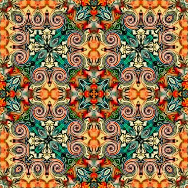 Sorunsuz raster desen oryantal tarzda psychedelic mozaik desen duvar kağıdı, arka planlar, halılar, halı için dekor için