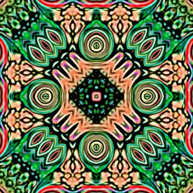 Soyut arkaplan. Psikedelik fraktal, fırça darbelerinin dokusu bulanık çizgilerin renkli boyası ve farklı şekil ve boyutlarda benekler.