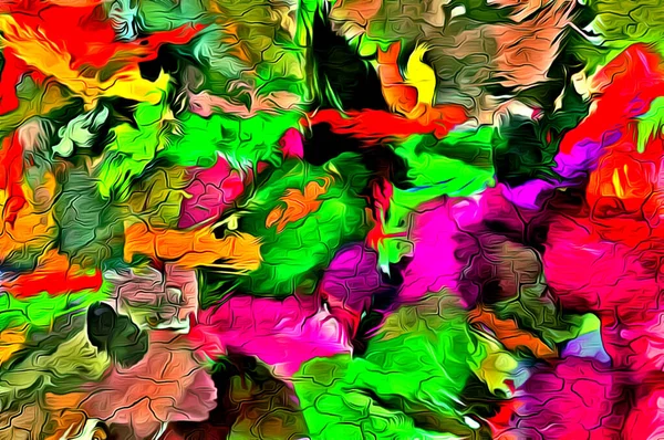 Abstrakter Hintergrund. Psychedelische Fraktale, Textur von Pinselstrichen aus farbiger Farbe aus verschwommenen Linien und Flecken unterschiedlicher Formen und Größen — Stockfoto