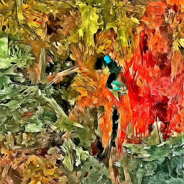 Abstrakt bakgrund. Psykedelisk fraktal, konsistens penseldrag av färgad färg på suddiga linjer och fläckar av olika former och storlekar — Stockfoto