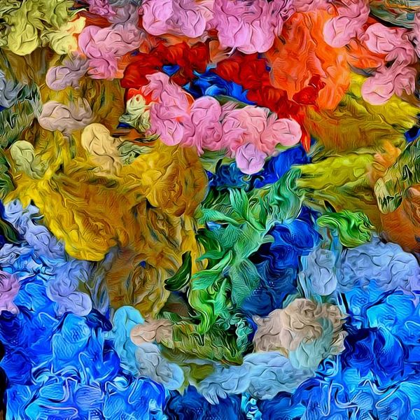 Абстрактный фон. Психоделический фрактал, текстура мазков кисти цветной краски размытых линий и пятен различной формы и размера — стоковое фото