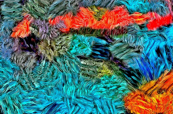 Fundo abstrato. fractal psicodélico, textura de pinceladas de tinta colorida de linhas borradas e manchas de diferentes formas e tamanhos — Fotografia de Stock