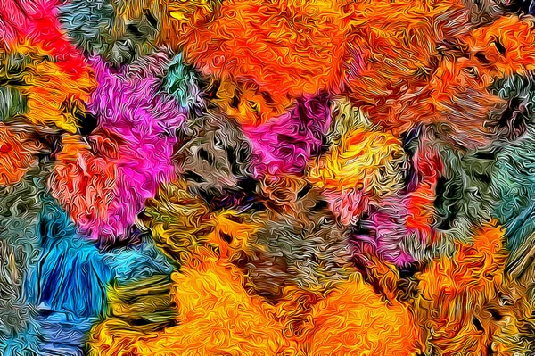 Fondo abstracto. Fractal psicodélico, textura de pinceladas de pintura coloreada de líneas borrosas y manchas de diferentes formas y tamaños — Foto de Stock